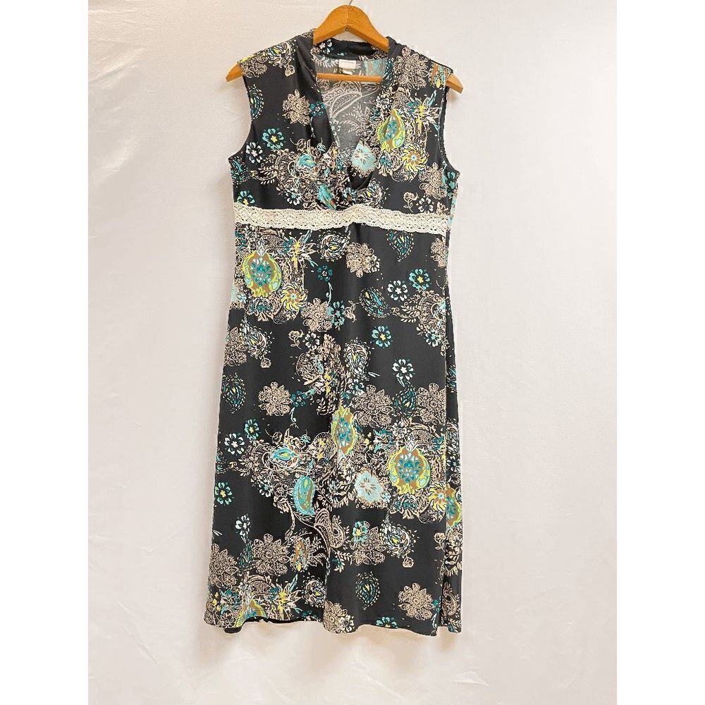 Merona Women's Sleeveless V neck Mini Casual Dress Black Floral Size M